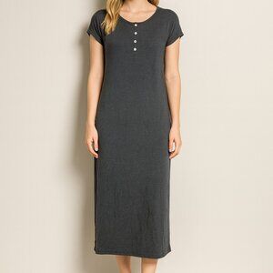 NWT Gray Stretchy V-Neck Maxi T-Shirt Dress M